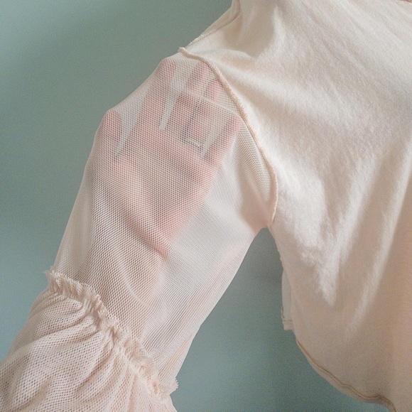 Light Pink Mesh Bell Sleeve Top - Picture 2 of 5